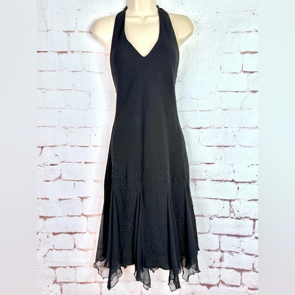 S.L.FASHIONS Dresses & Skirts - S.L.FASHIONS PETITE 8P Halter Neck Black Chiffon Handkerchief Hem Cocktail Dress